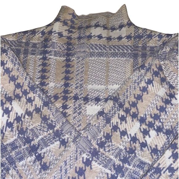 Rachel Zoe Large Houndstooth Knit Mock Turtleneck Fitted Sweater - Picture 13 of 13